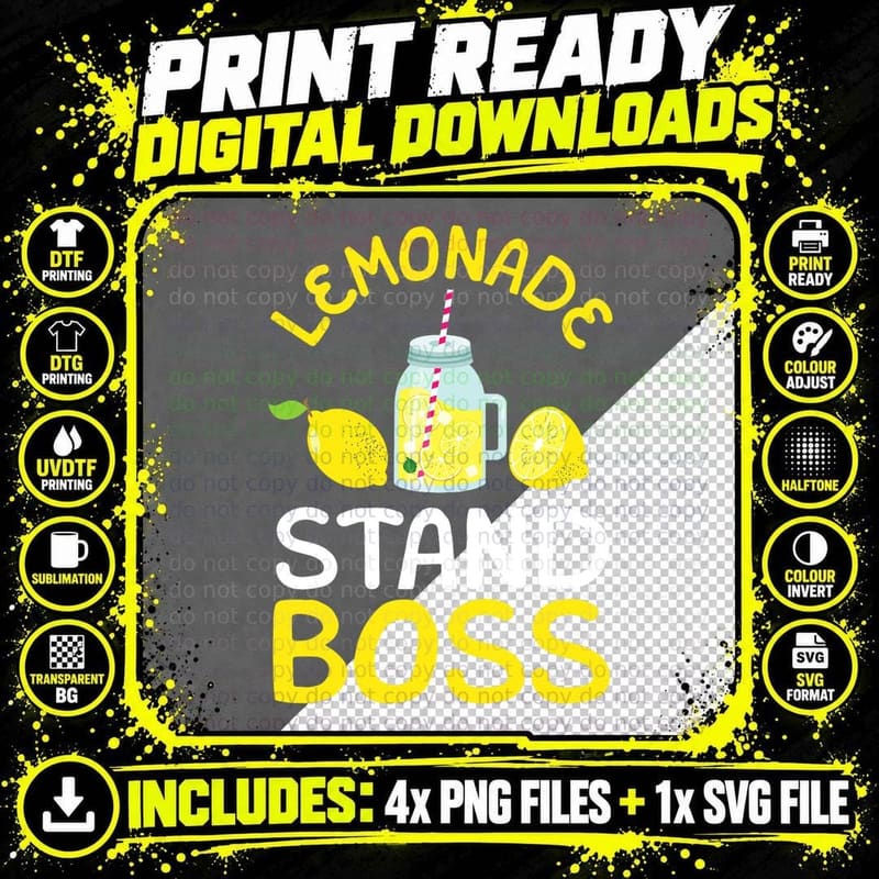 Lemonade Stand Boss Lemon Juice Gift T-Shirt Png SVG Digital Bundle