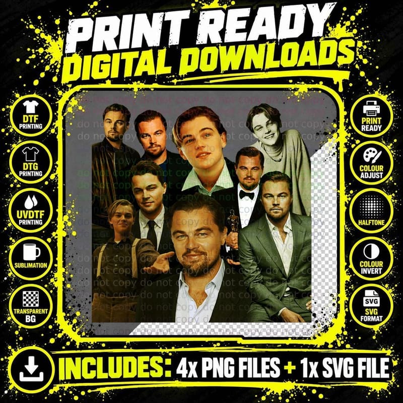 Leonardo Dicaprio Collage Tribute Design 2021 T-Shirt Png SVG Digital Bundle
