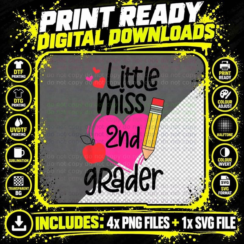 Little Miss 2nd Grader First Day of Second Grade Girls Png SVG Digital Bundle