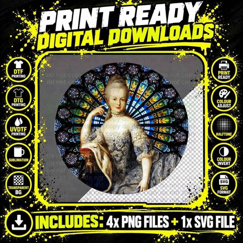 Marie Antoinette Black T-Shirt Png SVG Digital Bundle