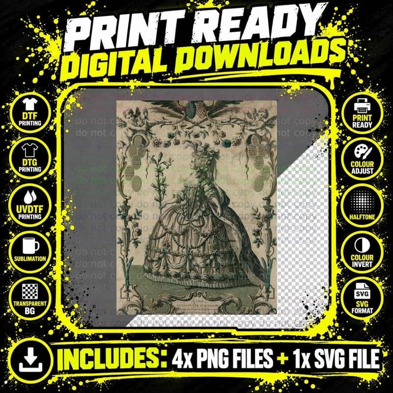 Marie Antoinette Graphic T-Shirt Png SVG Digital Bundle