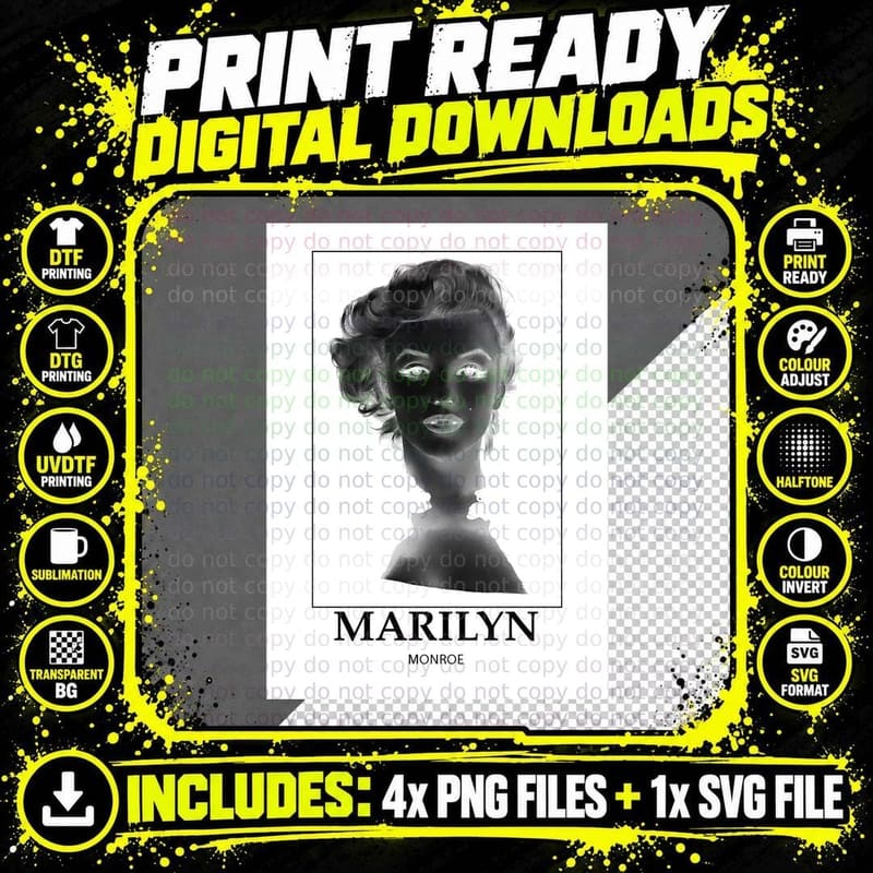 Marilyn Monroe - BW - D21 T-Shirt Png SVG Digital Bundle