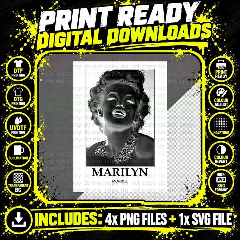 Marilyn Monroe - BW - D56 T-Shirt Png SVG Digital Bundle
