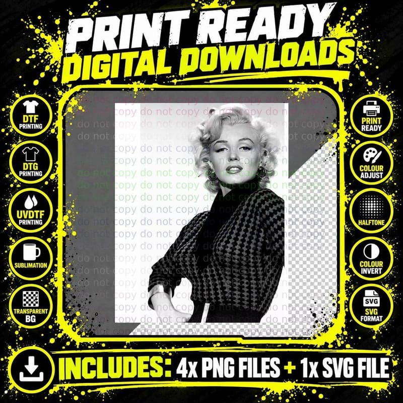 Marilyn Monroe - Black & White Graphic T-Shirt Png SVG Digital Bundle