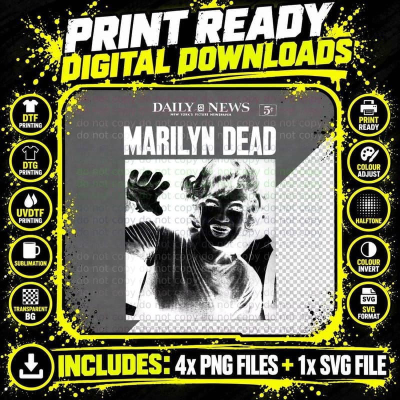 Marilyn Monroe - DEAD - Newspaper T-Shirt Png SVG Digital Bundle