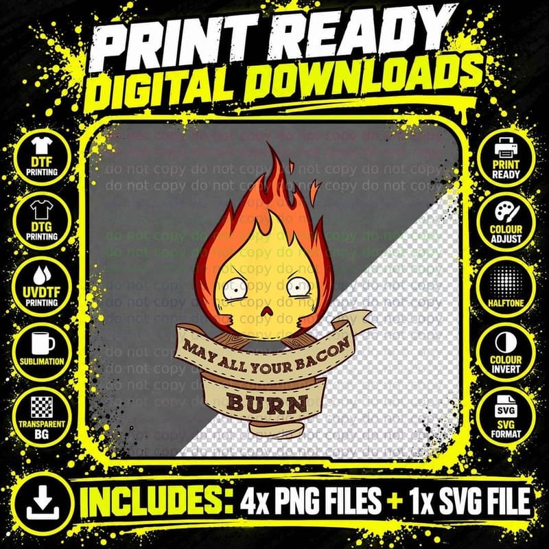 May All Your Bacon Burn Scary Fire Demon T-Shirt Png SVG Digital Bundle