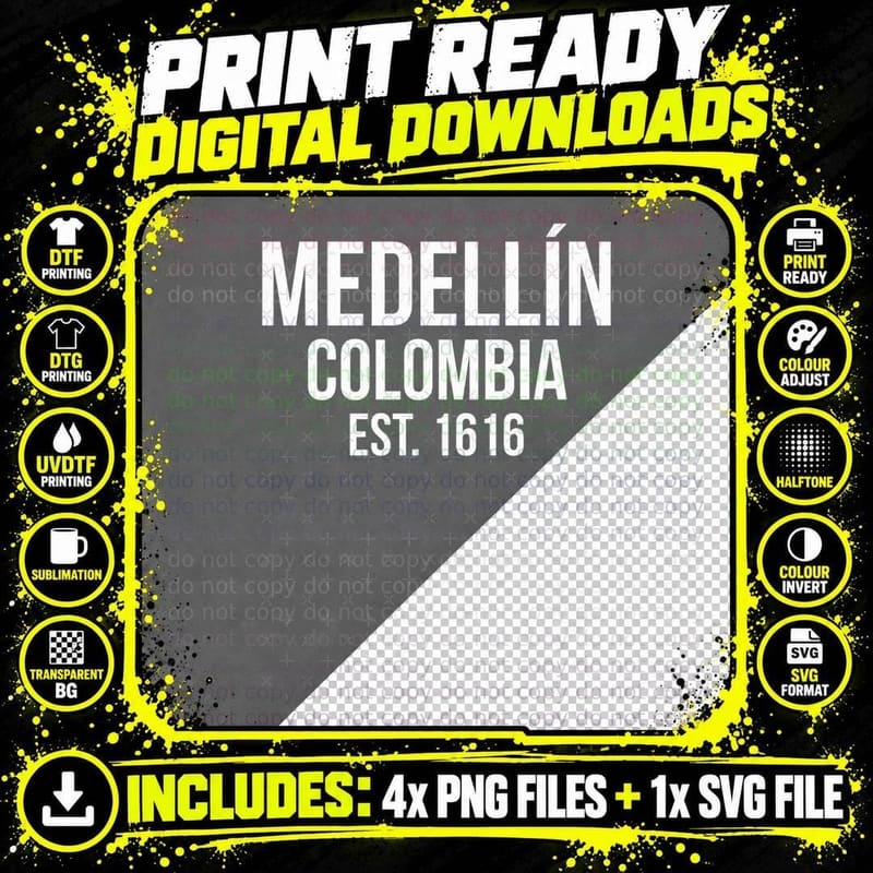 Medellin Established 1616 Colombia T-Shirt Png SVG Digital Bundle
