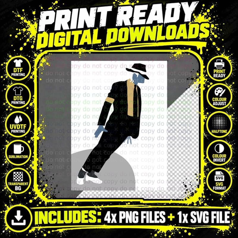 Michael Jackson Inspired Illustration Print T-Shirt Png SVG Digital Bundle