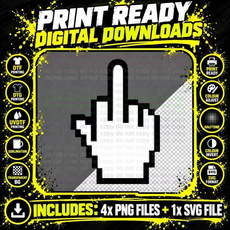 Middle Finger Cursur Windows 98 Mouse T-Shirt Png SVG Digital Bundle
