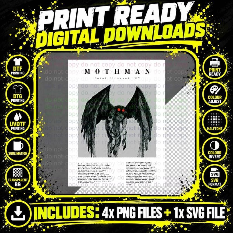 Minimalist Cryptids Mothman T-Shirt Png SVG Digital Bundle