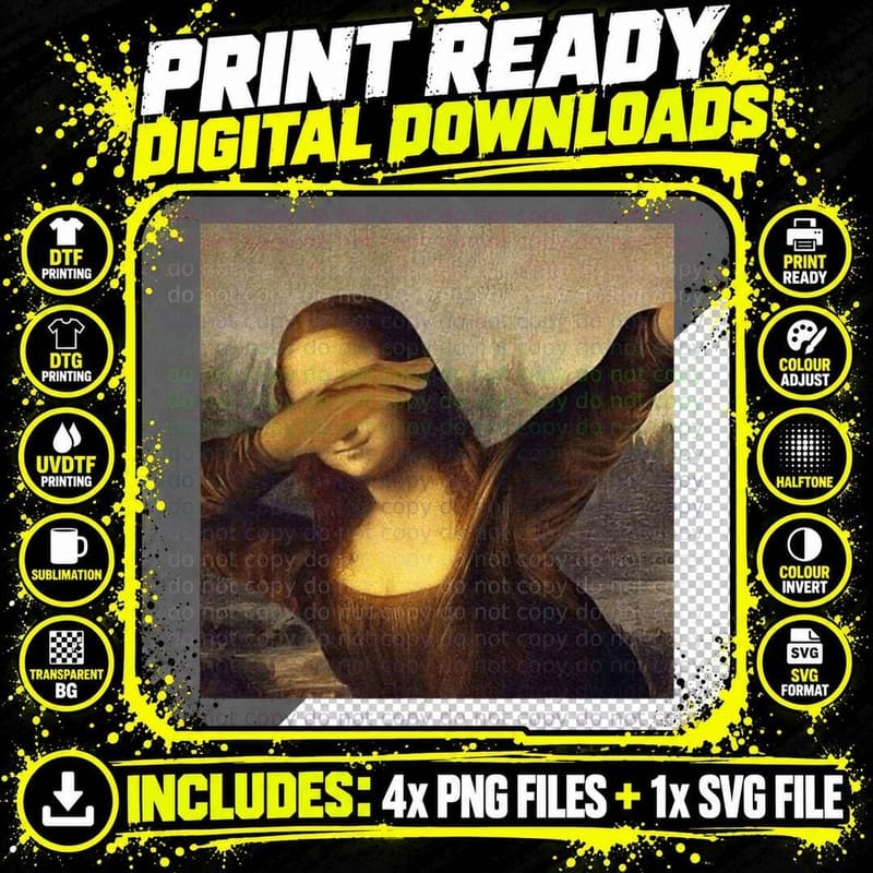 Mona Lisa Dabbing T-Shirt Png SVG Digital Bundle
