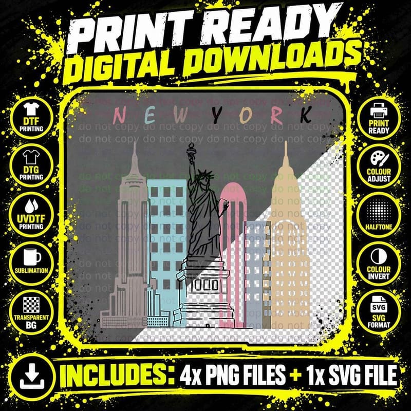 NYC New York City Manhattan Skylines Statue of Liberty Png SVG Digital Bundle