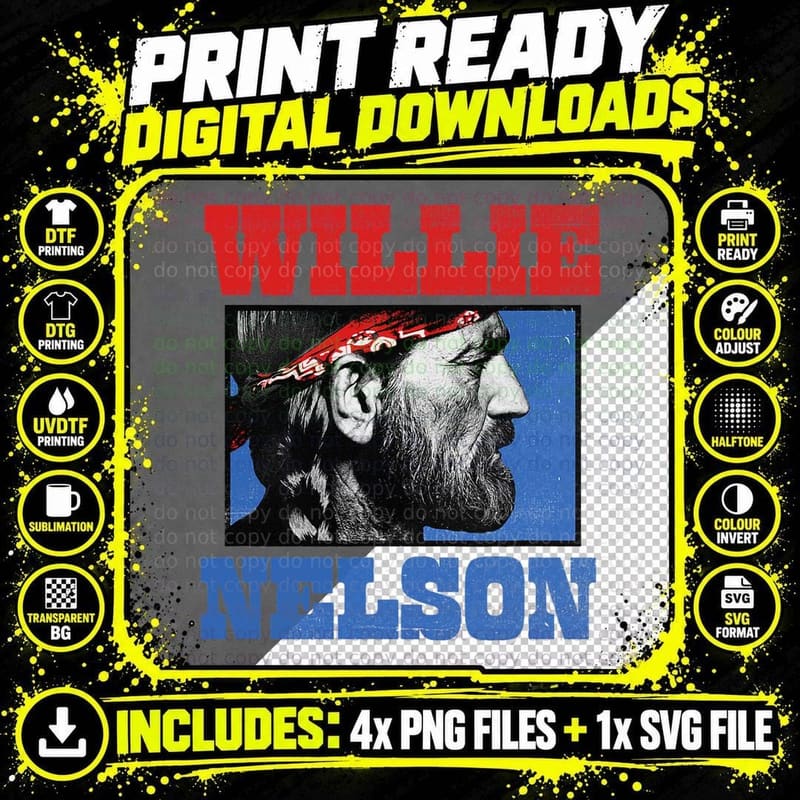 Official Willie Nelson Bandana T-Shirt Png SVG Digital Bundle