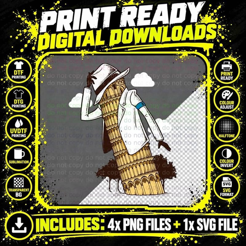 Pisa Tower & Michael Jackson T-Shirt Png SVG Digital Bundle