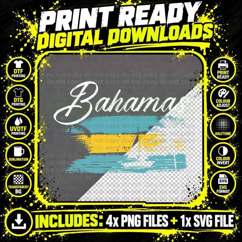 Proud Bahamas Bahamians Flag Gift Design Idea Nassau Png SVG Digital Bundle