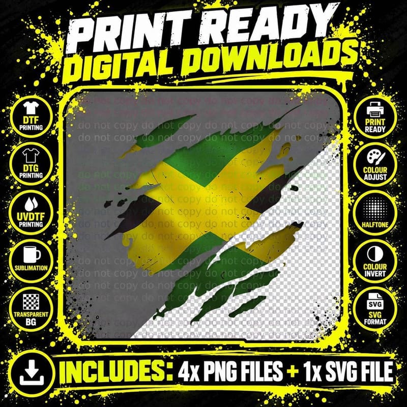 Proud Jamaican Fashion Shirts Torn Ripped Jamaica Flag Png SVG Digital Bundle