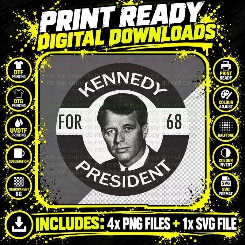 Robert Kennedy Black and White T-Shirt Png SVG Digital Bundle