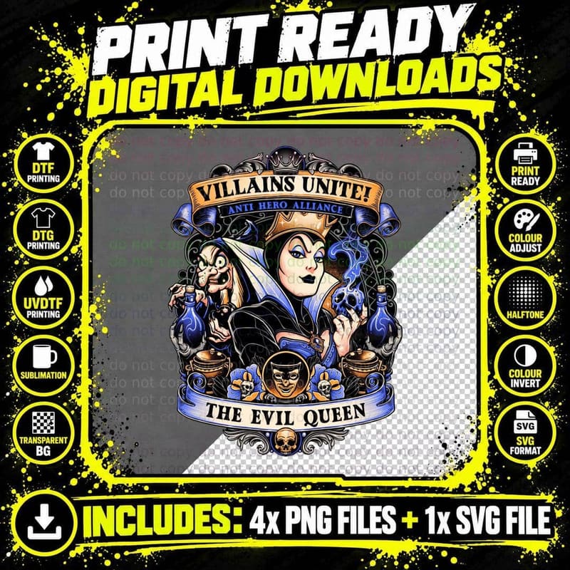 The Evil Queen Grimhilde, Villains Unite Png SVG Digital Bundle