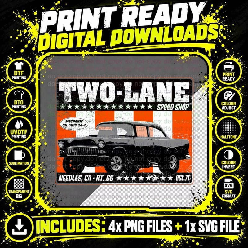 Two-Lane Speed Shop T-Shirt Png SVG Digital Bundle