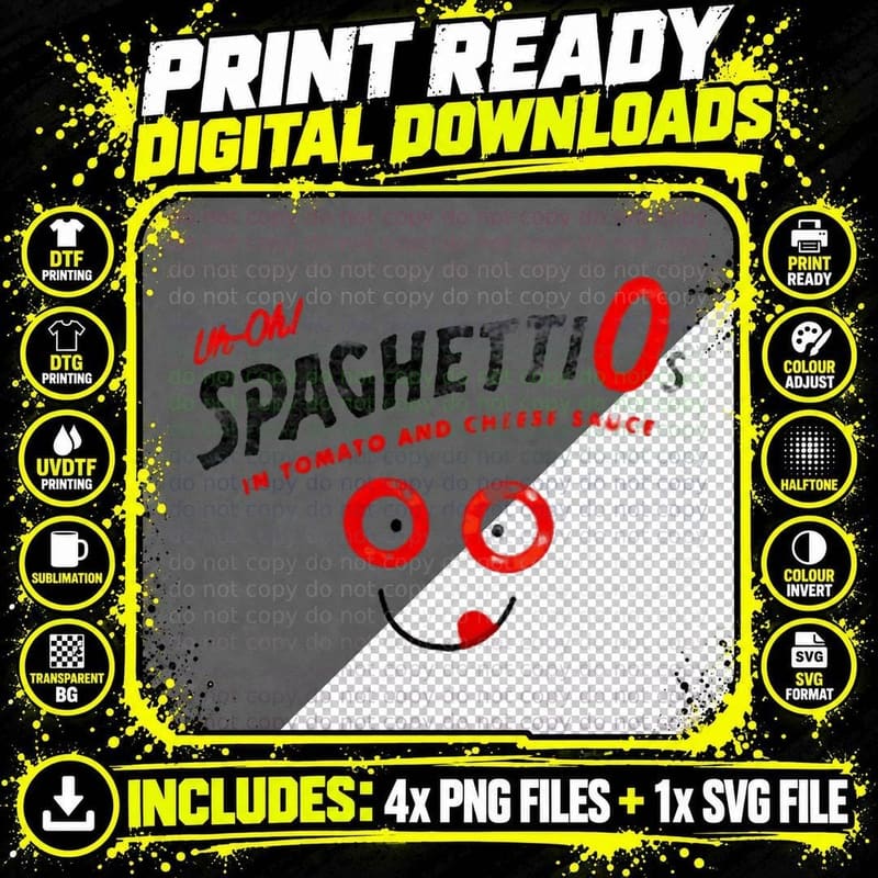 Uh Oh! Spaghetti O's T-Shirt Png SVG Digital Bundle