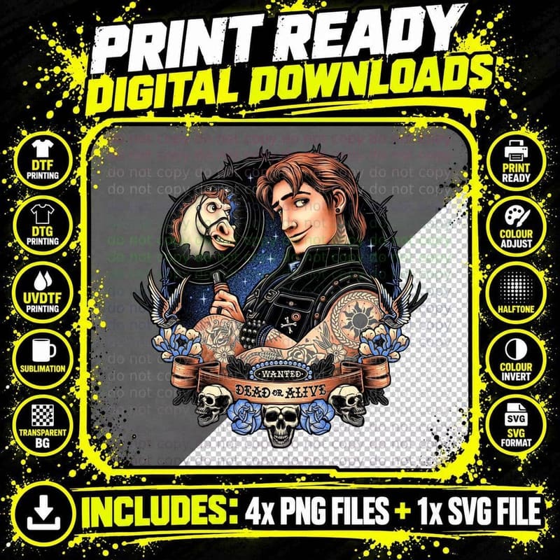 Wanted, Dead or Alive, Flynn Rider, Tangled, Rapunzel Png SVG Digital Bundle