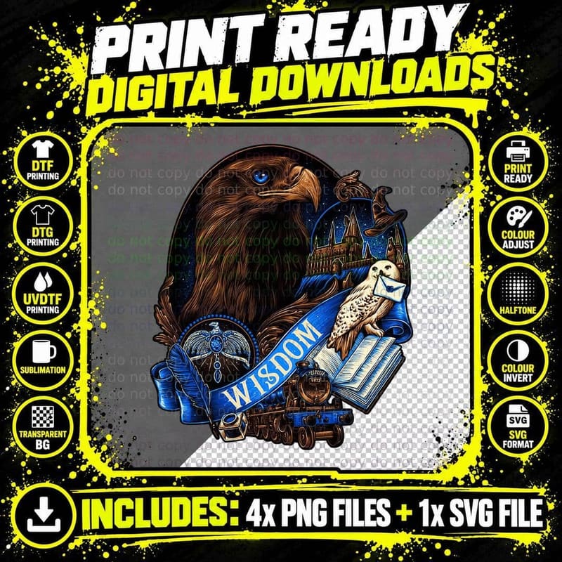 Wisdom, Eagle, House of Eagle, Wizard, Ravenclaw Png SVG Digital Bundle