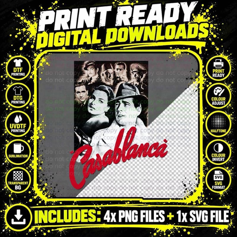 Women Men Movies Casablanca Humphrey Bogart T-Shirt Png SVG Digital Bundle