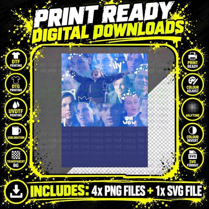 Young Leonardo Dicaprio Collage T-Shirt Png SVG Digital Bundle