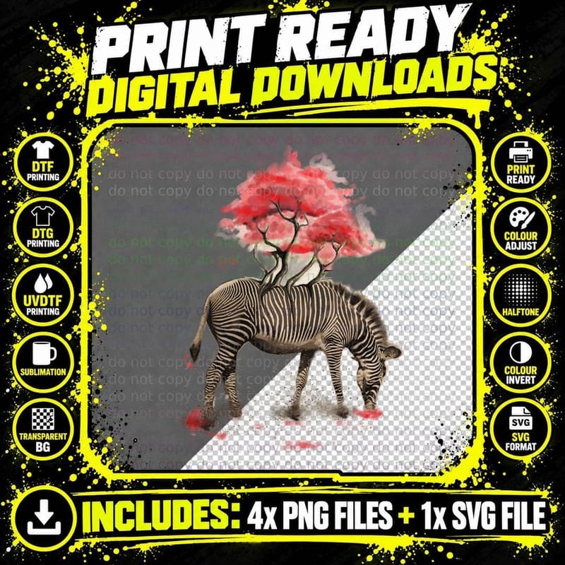 Zebra Shirt, Creative Pop, Color Explosion Png SVG Digital Bundle