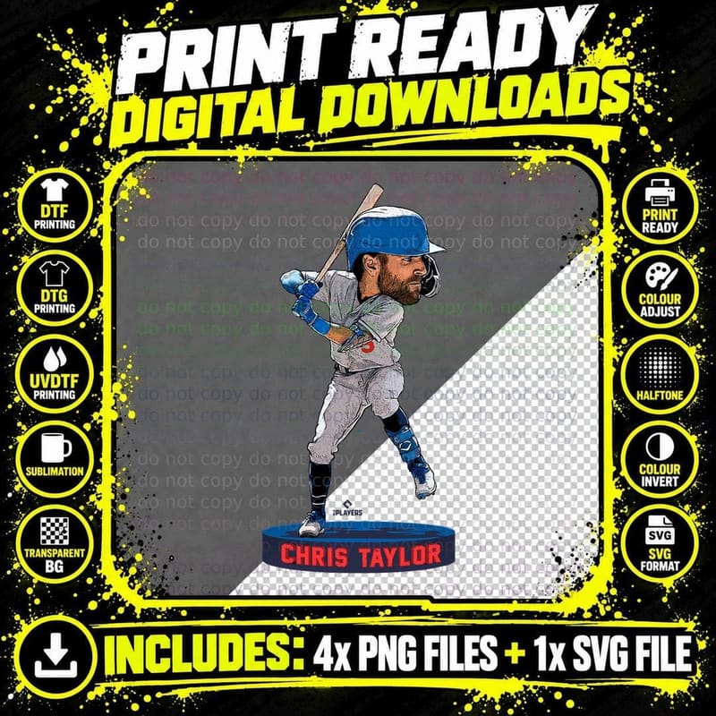 Bobblehead Chris Taylor Los Angeles MLBPA T-Shirt Png SVG Digital Bundle