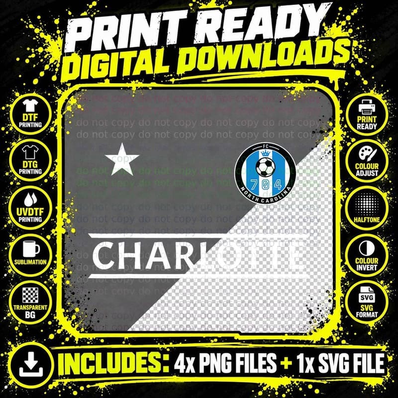 Charlotte NC 704 Original Design Jersey T-Shirt Png SVG Digital Bundle