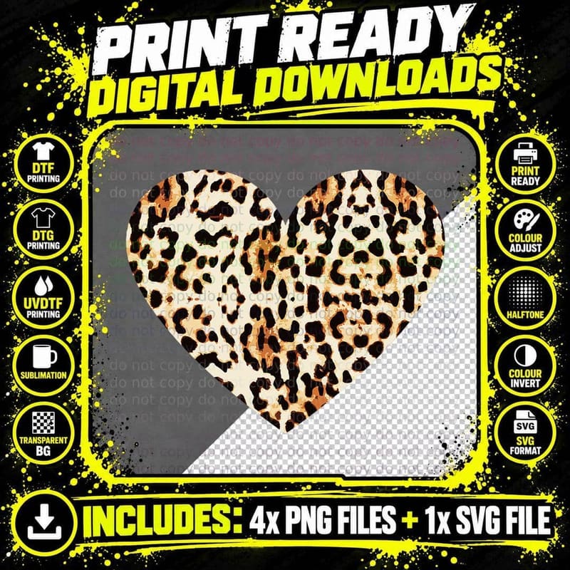 Cool Cheetah Leopard Print Heart T-Shirt Png SVG Digital Bundle