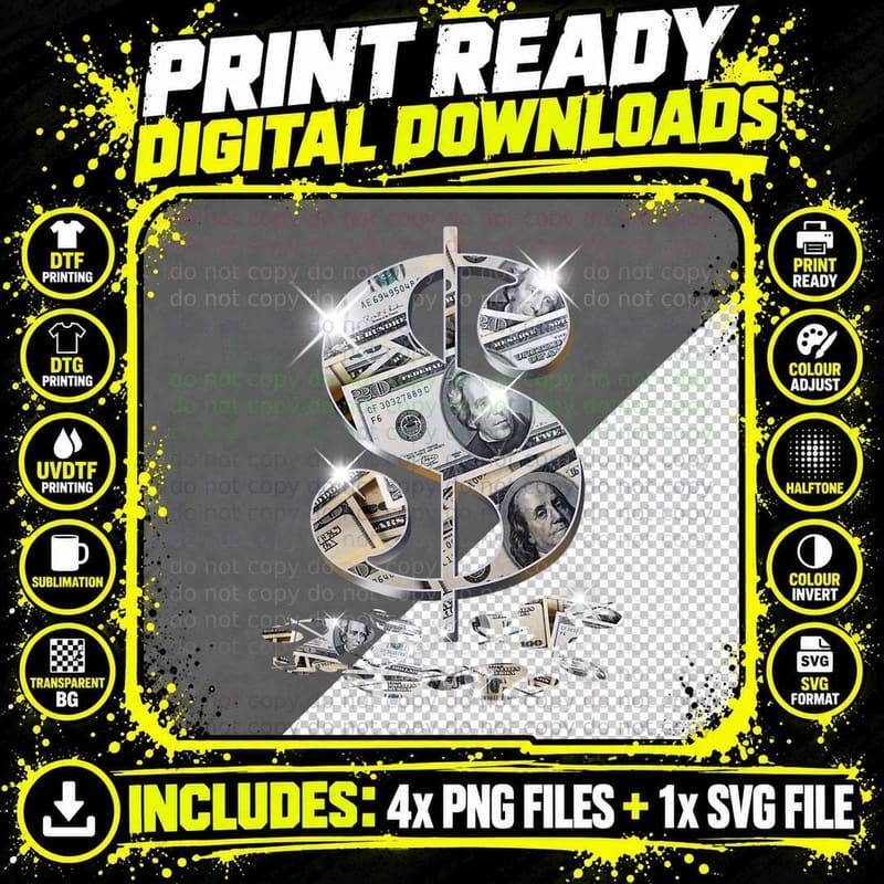 Cool as Dollar Bill Dollar Sign $$ Gift Design Idea Png SVG Digital Bundle