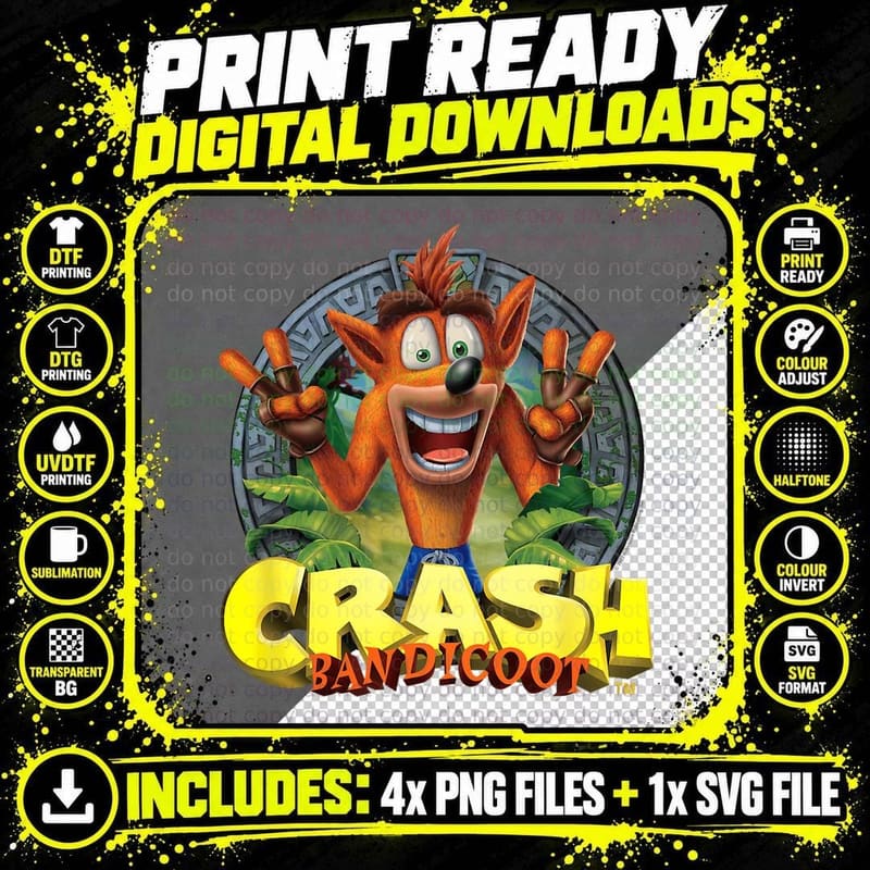Crash Bandicoot - Crash Peace Stone Frame T-Shirt Png SVG Digital Bundle
