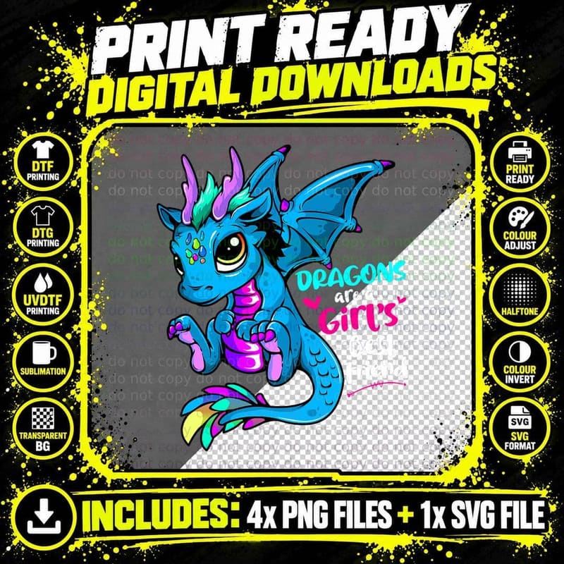 Dragons Are a Girl's Best Friend for Women and Girls Png SVG Digital Bundle