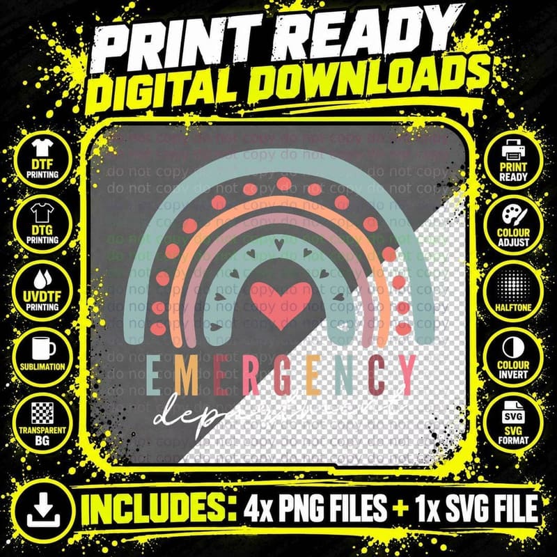 Emergency Department Team Emergency Room Nursing Rainbow Png SVG Digital Bundle