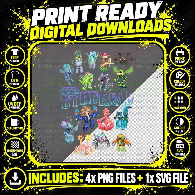 Ethereal Monsters, Authentic Quality Graphic T-Shirt Png SVG Digital Bundle