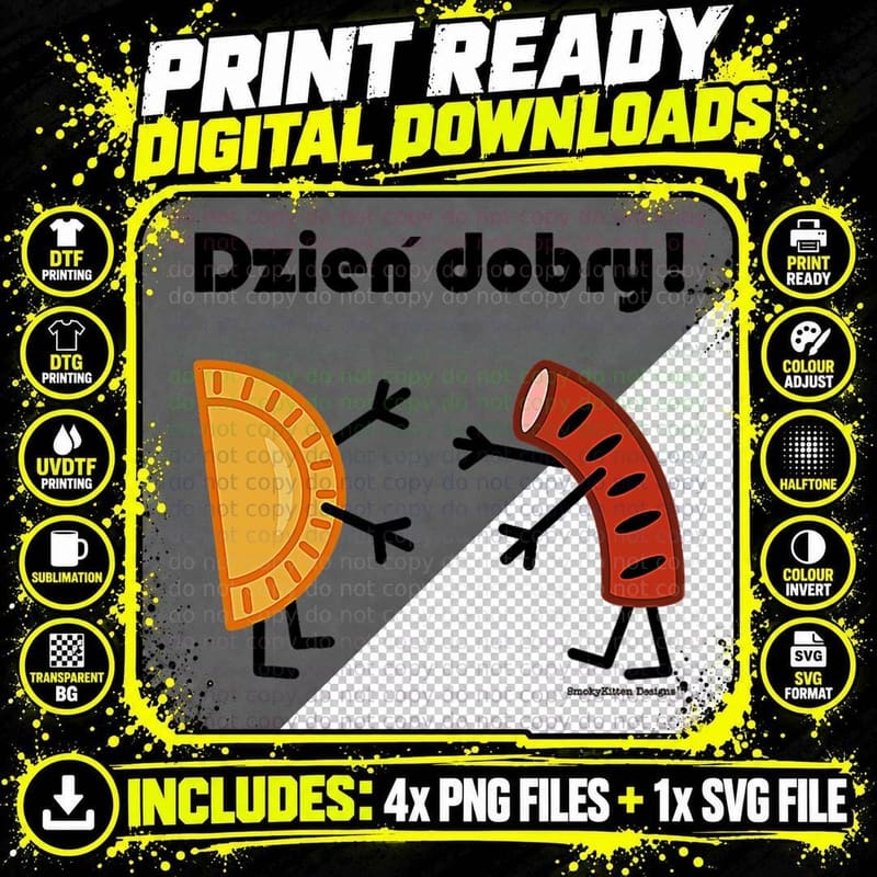 Friendly Polish Foods - Pierogi and Kielbasa - Dzien Png SVG Digital Bundle