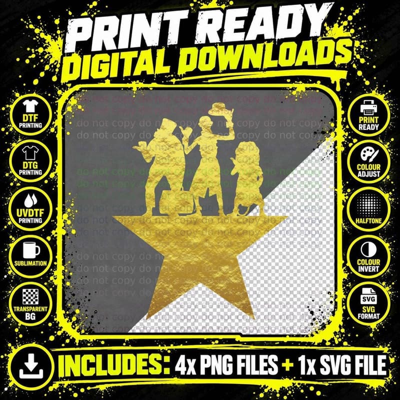 Hitchhiking Ghosts Hamilton Star Mashup Black and Gold Png SVG Digital Bundle