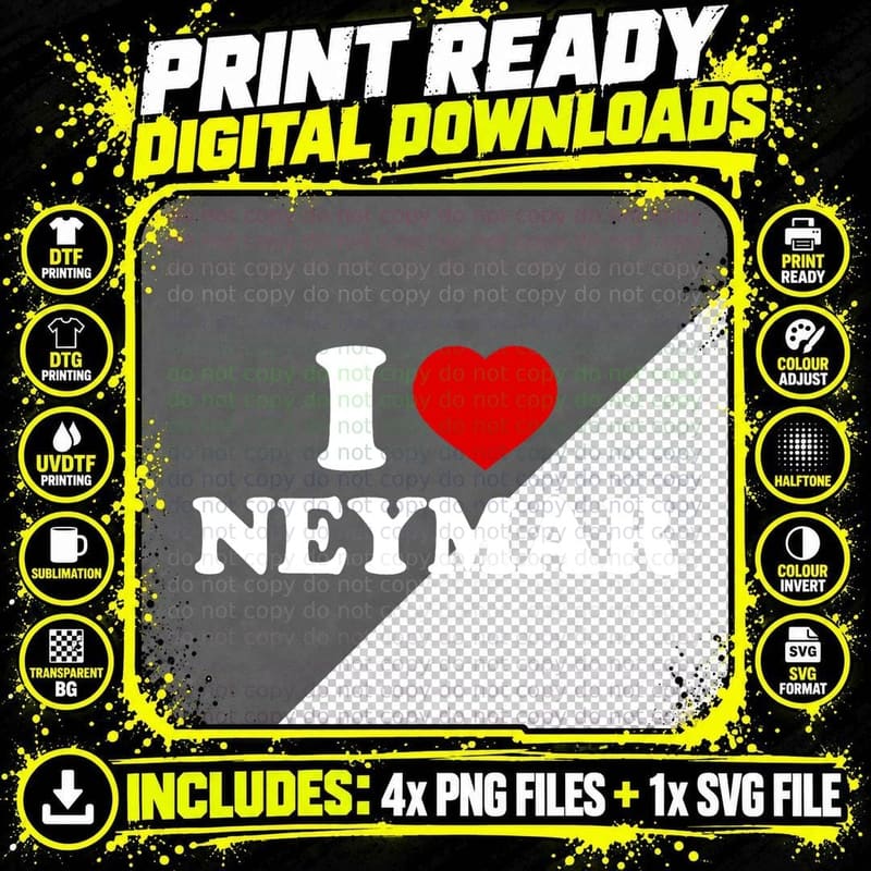 I Heart Neymar First Name I Love Neymar Personalized Png SVG Digital Bundle