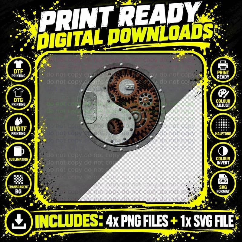 Industrial Steampunk Yin Yang T-Shirt Png SVG Digital Bundle