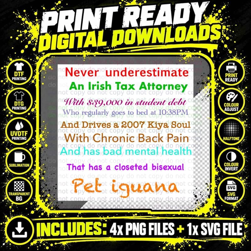 Irish Tax Attorney Oddly Specific T T-Shirt Png SVG Digital Bundle