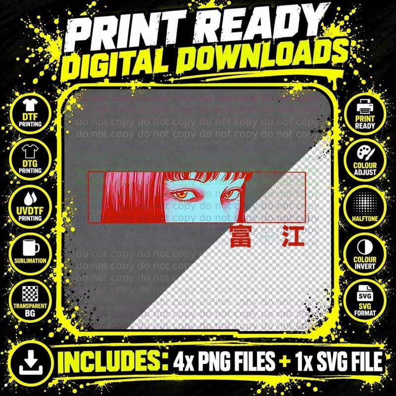 Junji Ito Tomie in Red T-Shirt Png SVG Digital Bundle