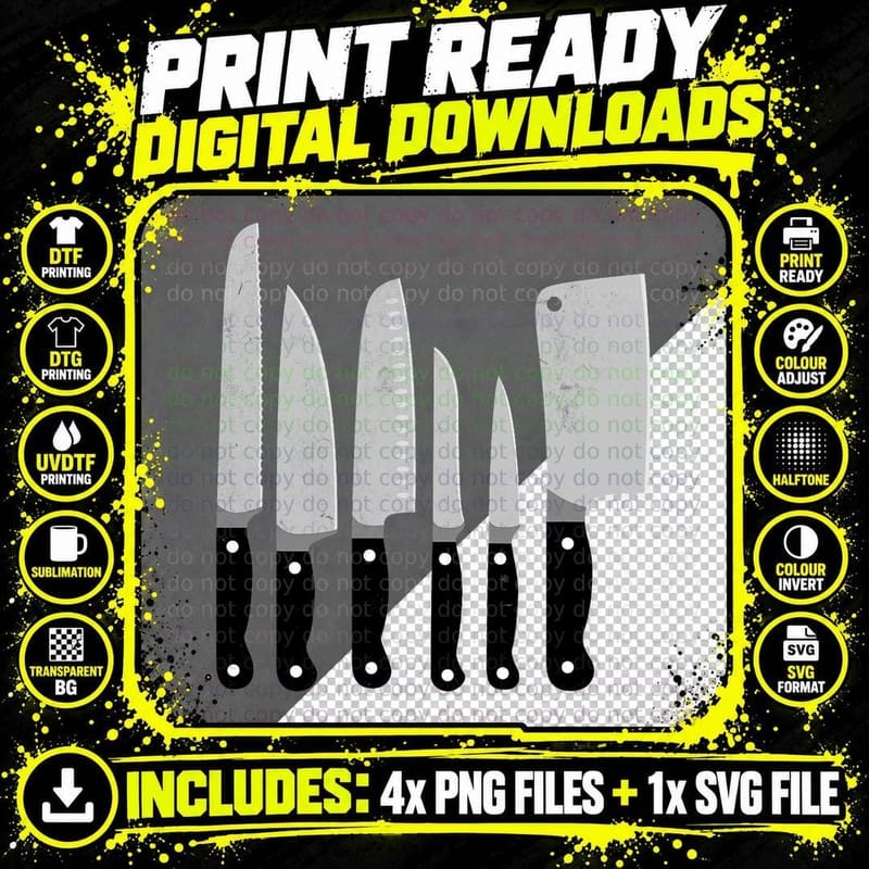 Knife Kit Kitchen Tools Gadget T-Shirt Png SVG Digital Bundle