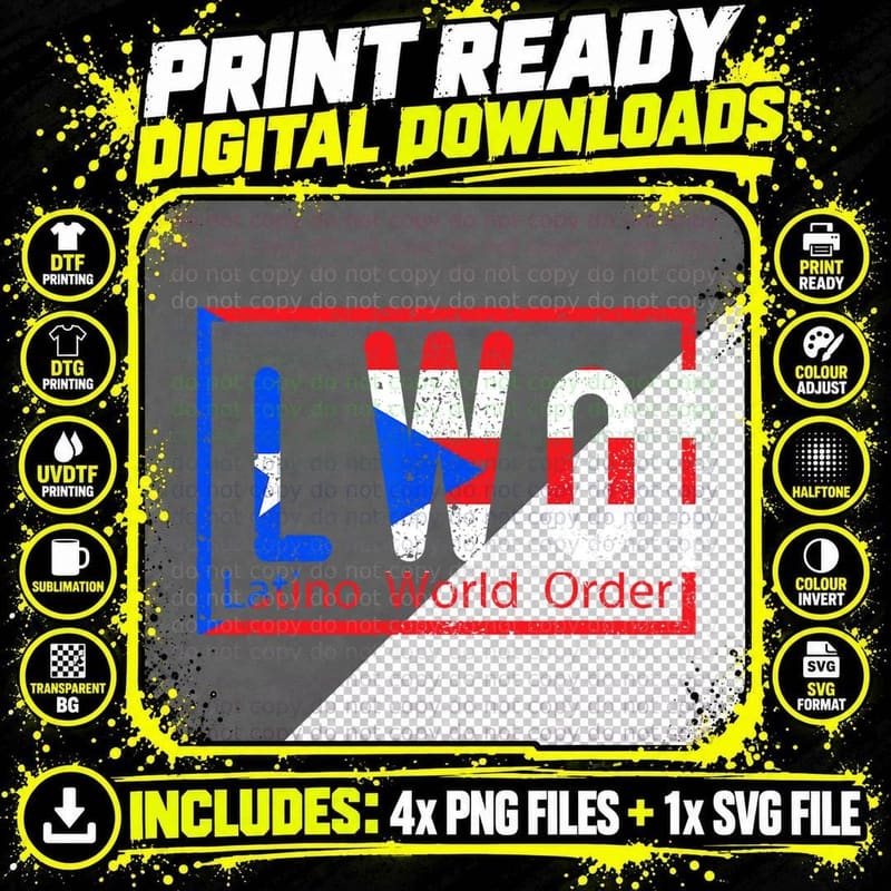 Latino World Order Puerto Rico Blue and Red T-Shirt Png SVG Digital Bundle