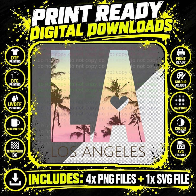 Los Angeles T-Shirt Sunset LA Tee Shirt Png SVG Digital Bundle