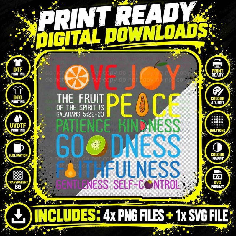 Love Joy the Fruit of the Spirit Is Peace Patience Png SVG Digital Bundle