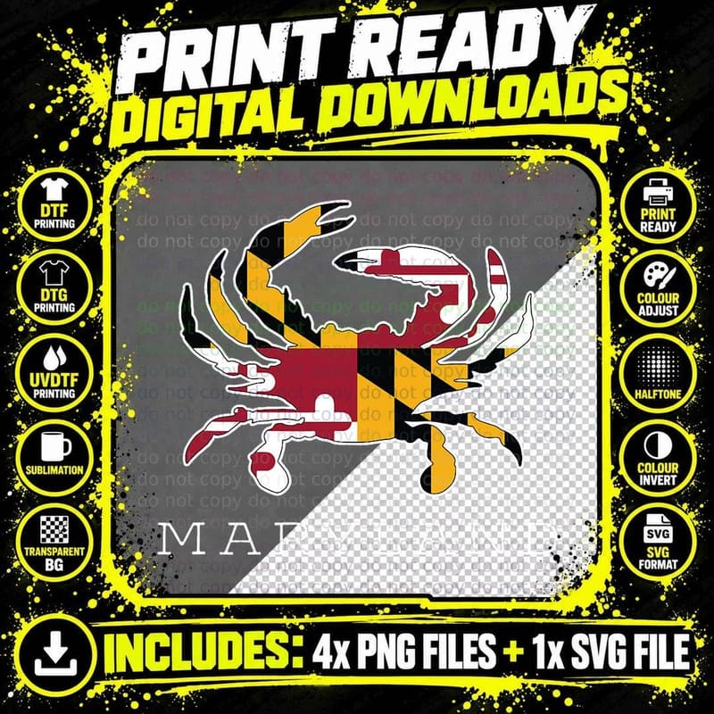 Maryland State Flag Classy Blue Crab T-Shirt Png SVG Digital Bundle