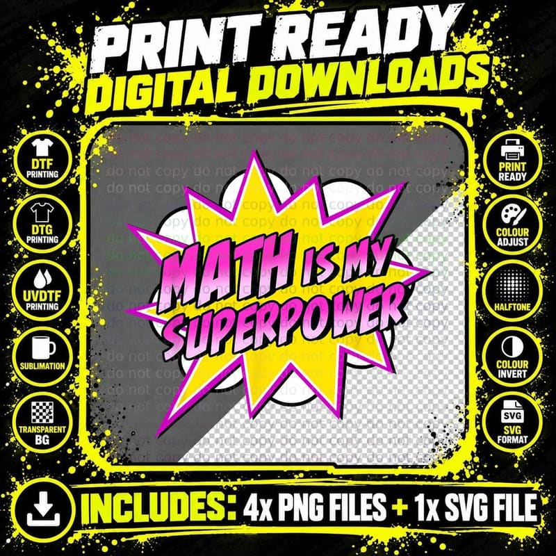 Math Is My Superpower Superhero Comic Algebra Lover Png SVG Digital Bundle