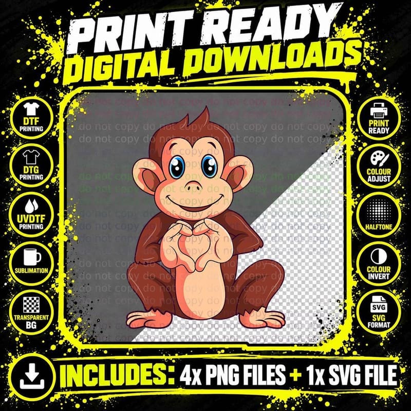 Monkey Lover Girls Boys Kids Women T-Shirt Png SVG Digital Bundle